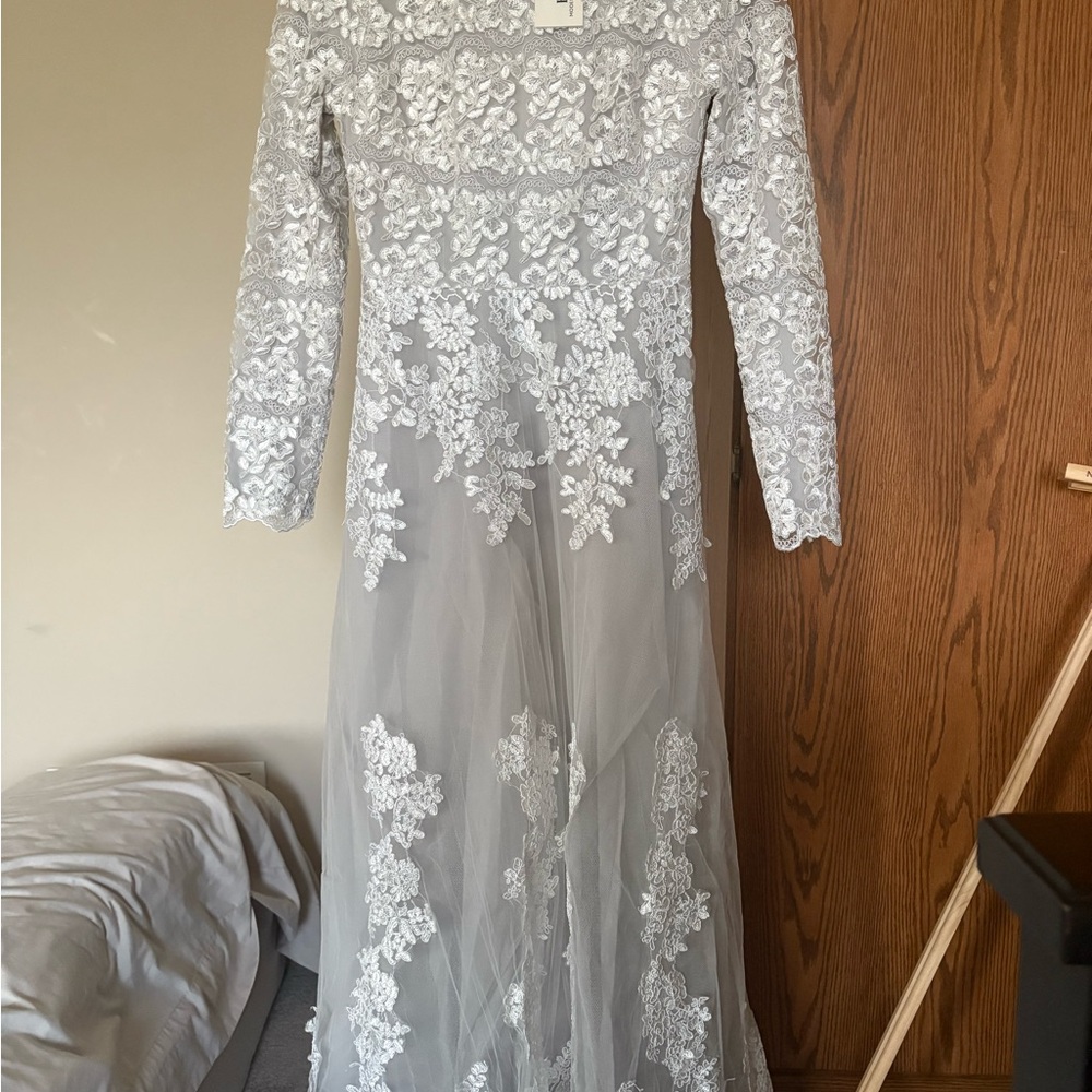 Cream and White Long Sleeve Off the Shoulder Bridal Gown